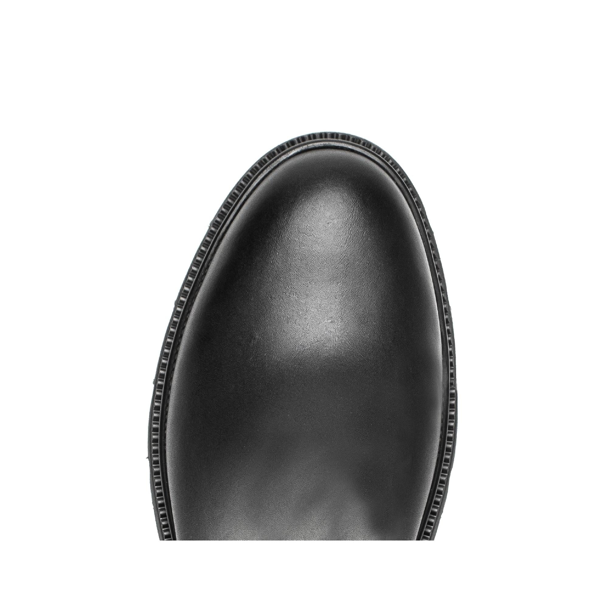 Gabor women's black waxed leather knee-high boots with side zip, stylish and polished, close-up view.