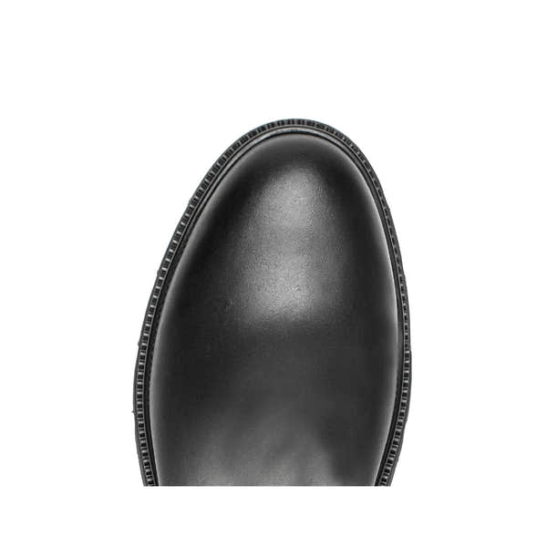 Gabor women's black waxed leather knee-high boots with side zip, stylish and polished, close-up view.