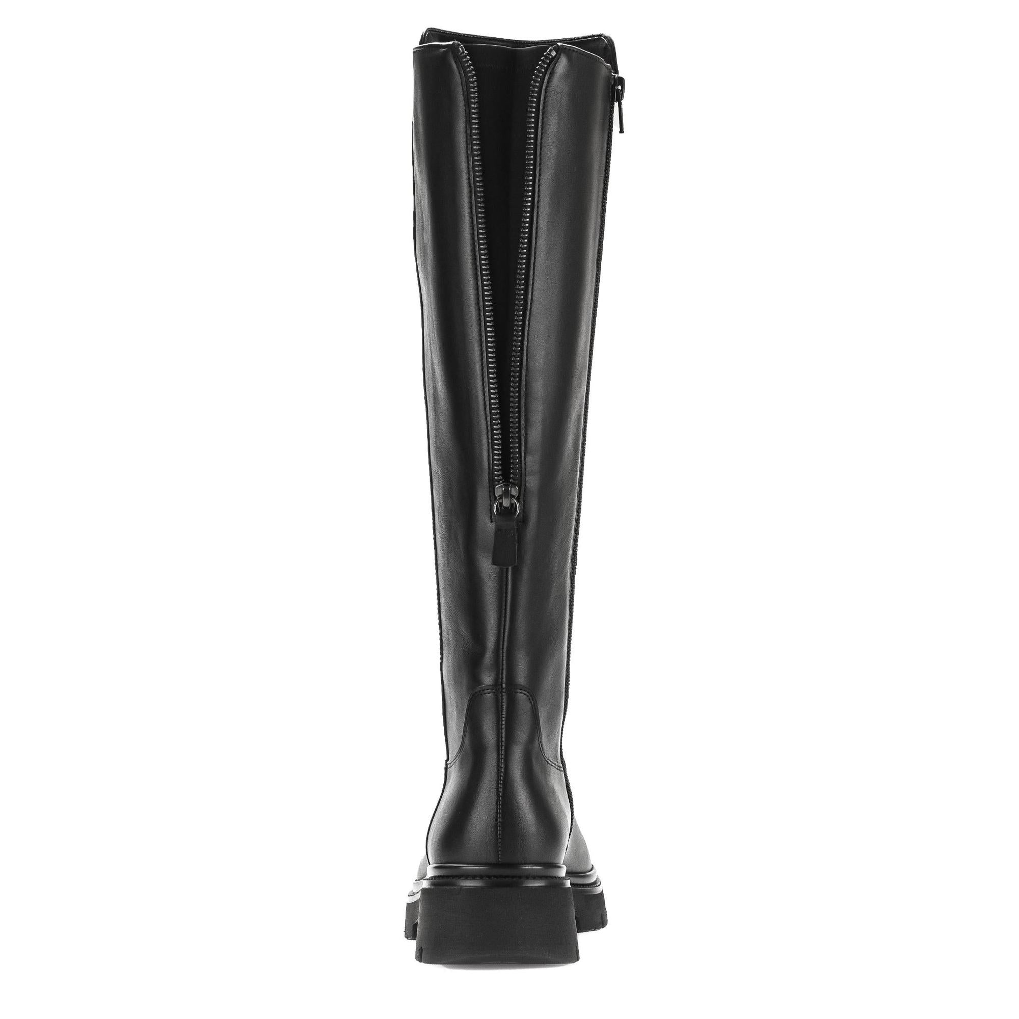 Gabor women's black waxed leather knee-high boots with side zipper and chunky heel, style 71.859.27.