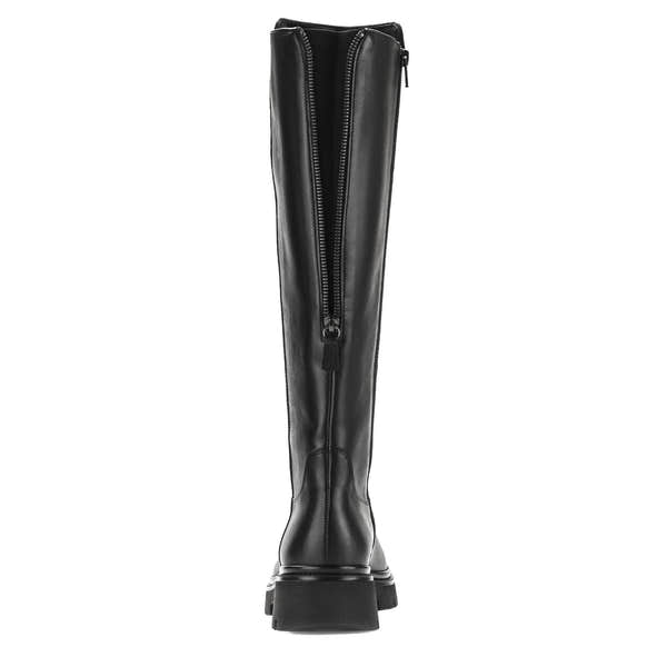 Gabor women's black waxed leather knee-high boots with side zipper and chunky heel, style 71.859.27.