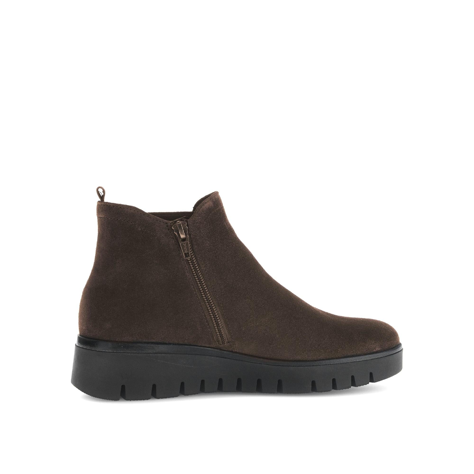 Gabor Dublin Navy Ladies Dark Brown Suede Side-Zip Ankle Boots with chunky rubber sole.