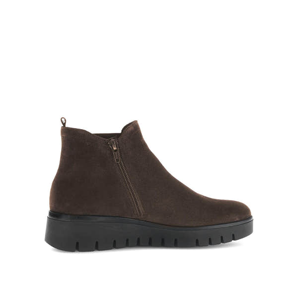Gabor Dublin Navy Ladies Dark Brown Suede Side-Zip Ankle Boots with chunky rubber sole.