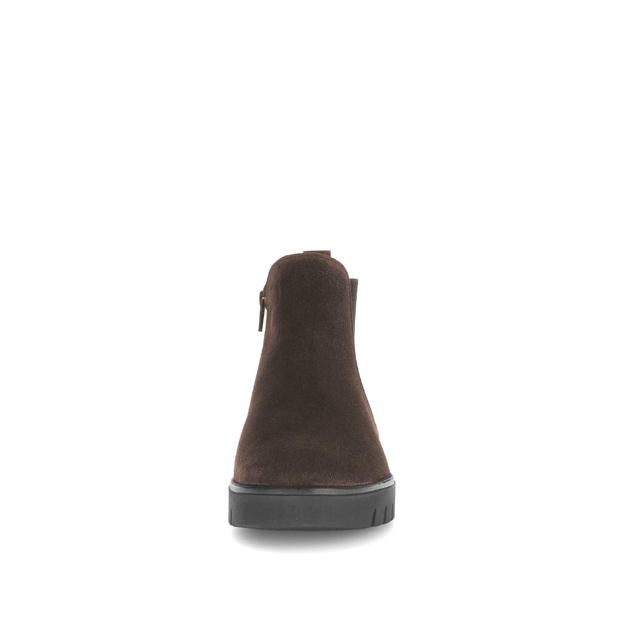 Gabor Dublin Women's Dark Brown Suede Side Zip Ankle Boots, stylish and casual footwear with black rubber sole.