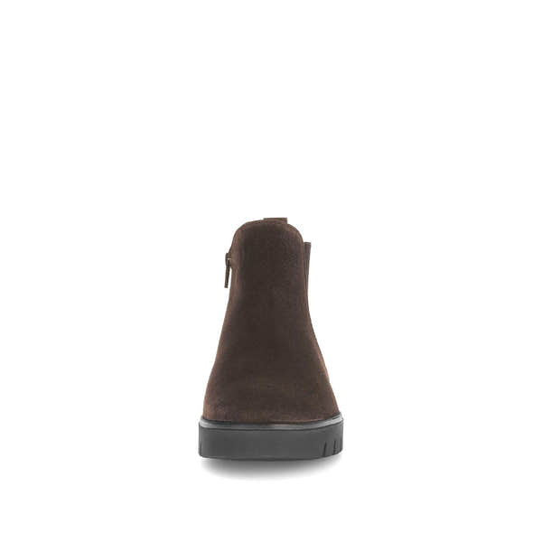 Gabor Dublin Women's Dark Brown Suede Side Zip Ankle Boots, stylish and casual footwear with black rubber sole.