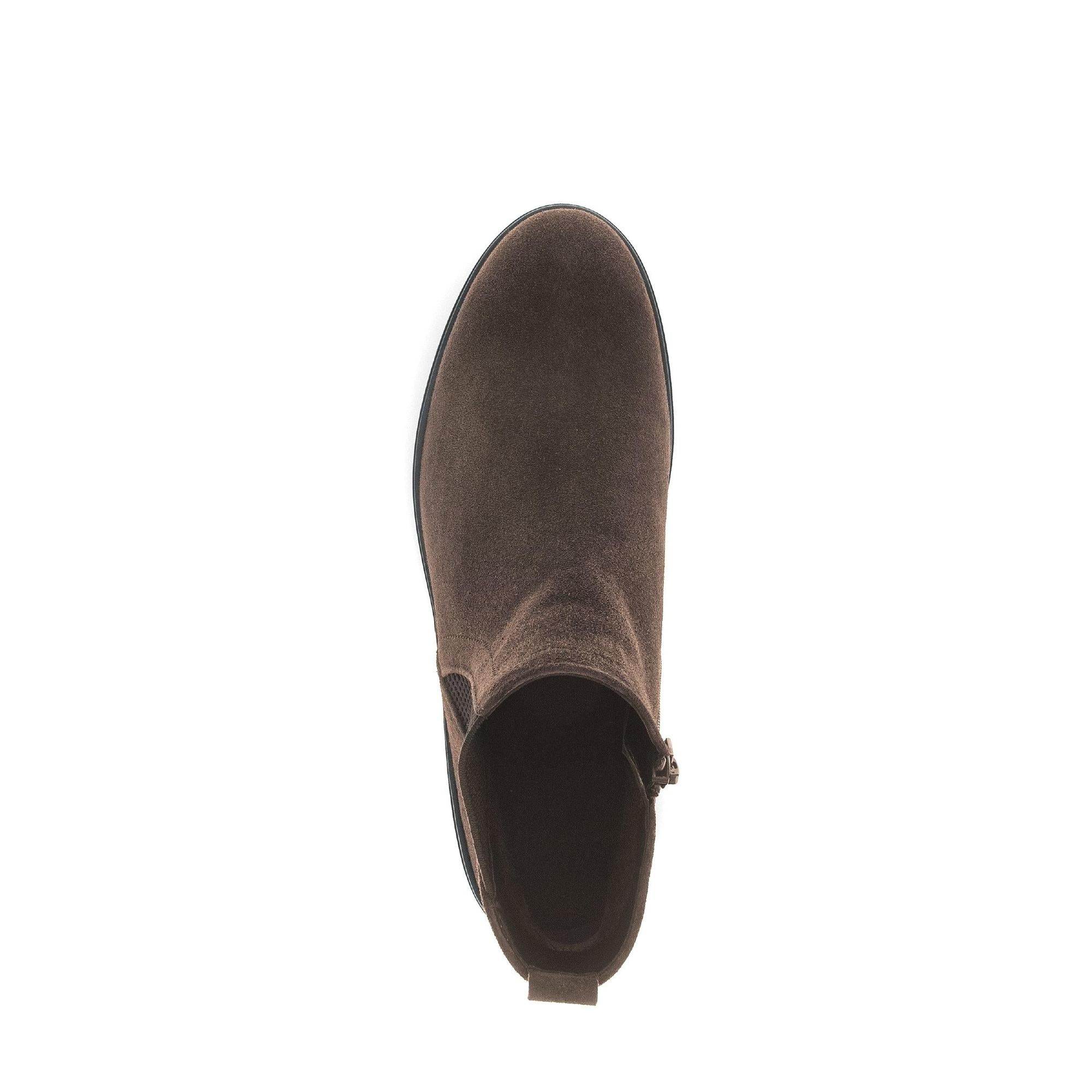 Gabor Dublin Ladies Dark Brown Suede Ankle Boots with Side Zip, stylish slip-on footwear for women.