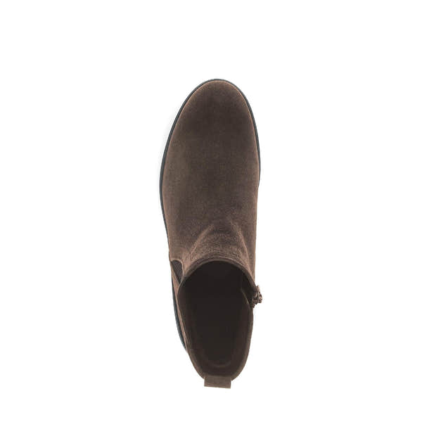 Gabor Dublin Ladies Dark Brown Suede Ankle Boots with Side Zip, stylish slip-on footwear for women.