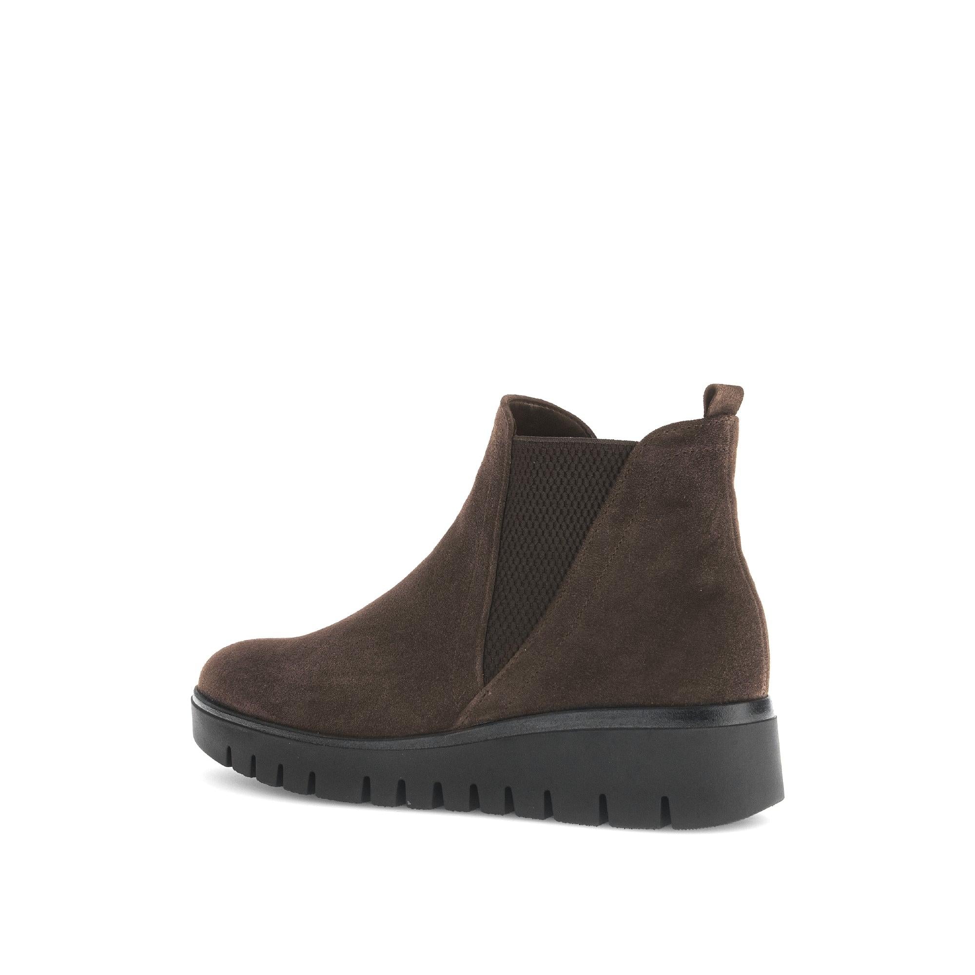 Gabor Dublin Ladies Dark Brown Suede Side Zip Ankle Boots with chunky black sole.