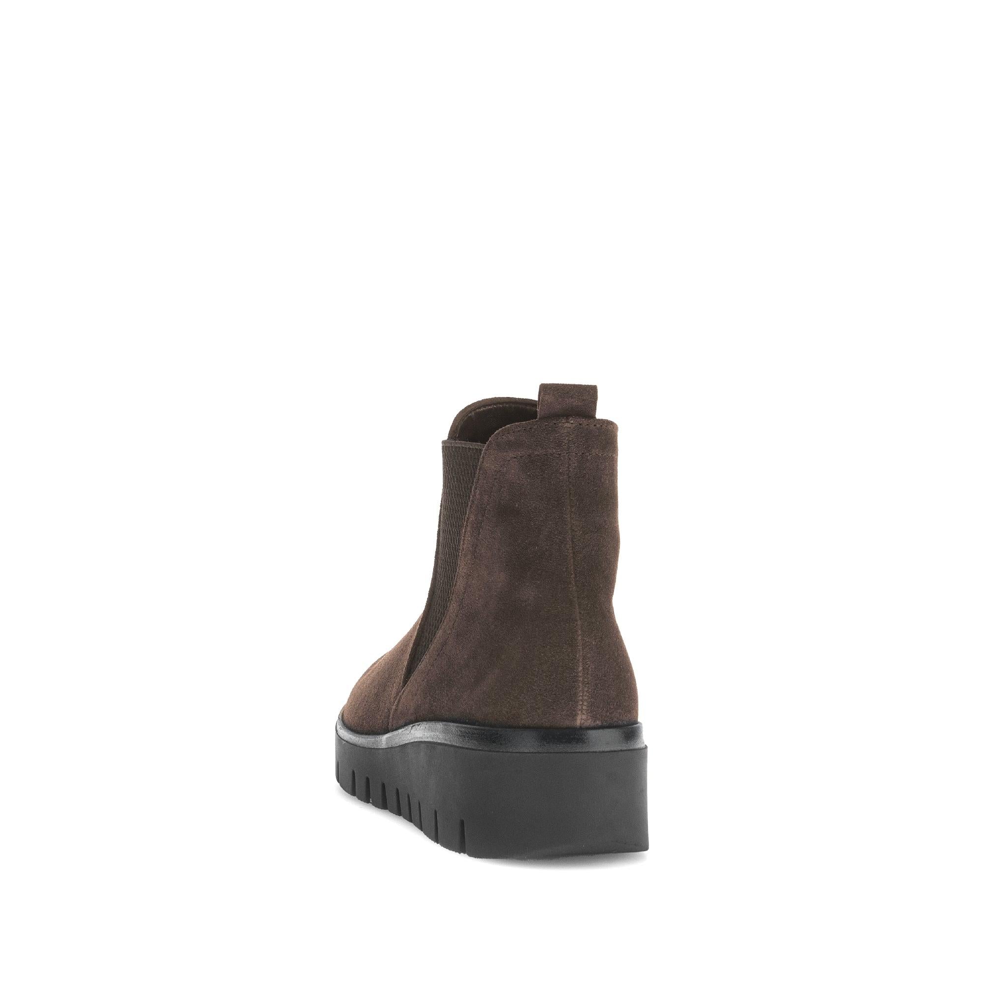 Gabor Dublin Ladies Dark Brown Suede Side Zip Ankle Boots, stylish women's footwear with chunky rubber sole and side zipper detail.