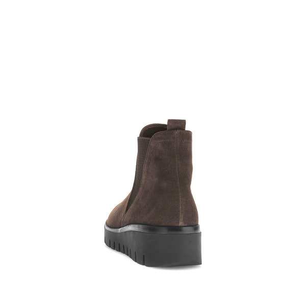 Gabor Dublin Ladies Dark Brown Suede Side Zip Ankle Boots, stylish women's footwear with chunky rubber sole and side zipper detail.