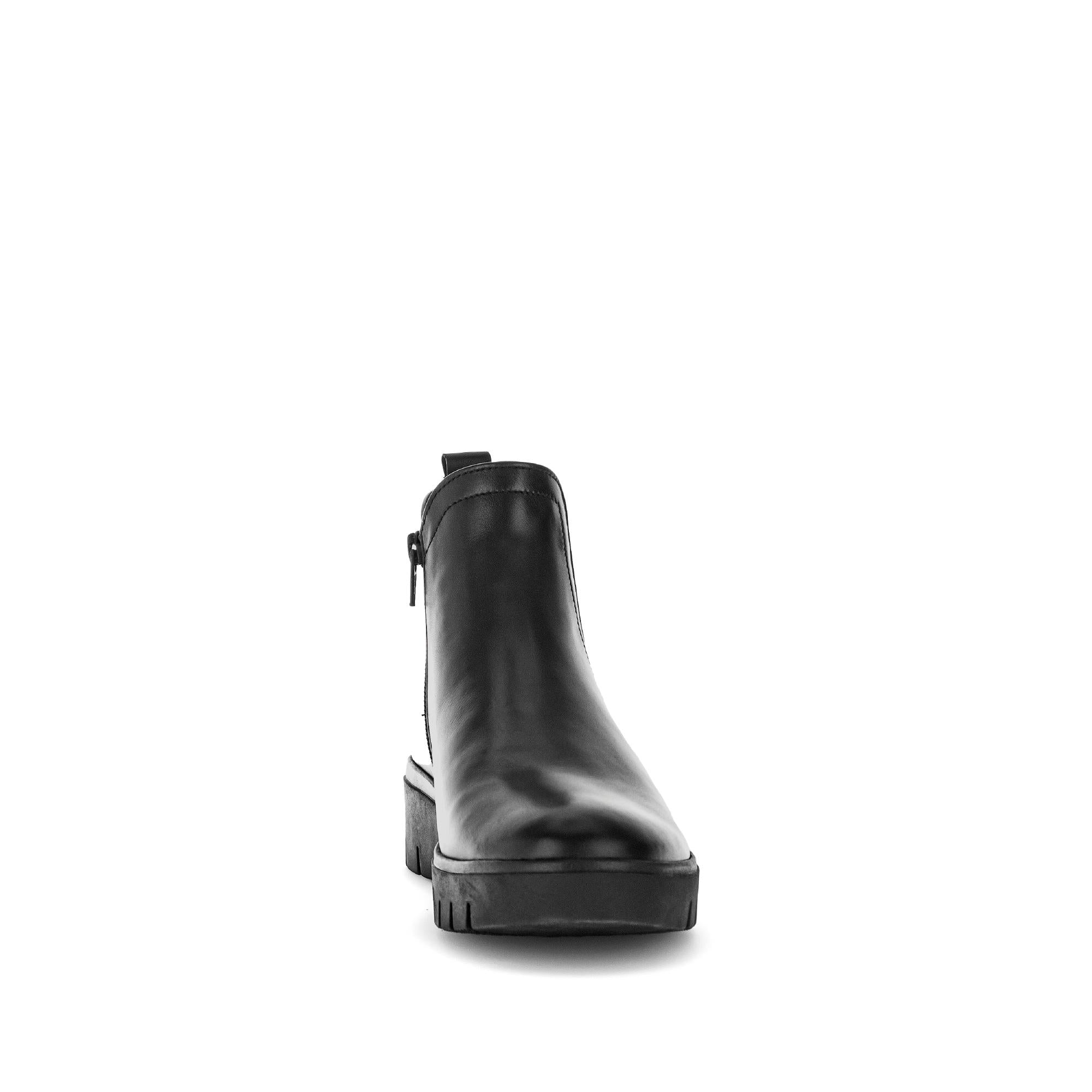 Gabor Dublin Ladies Black Waxed Leather Side Zip Ankle Boots, stylish men's footwear with chunky soles and sleek design.