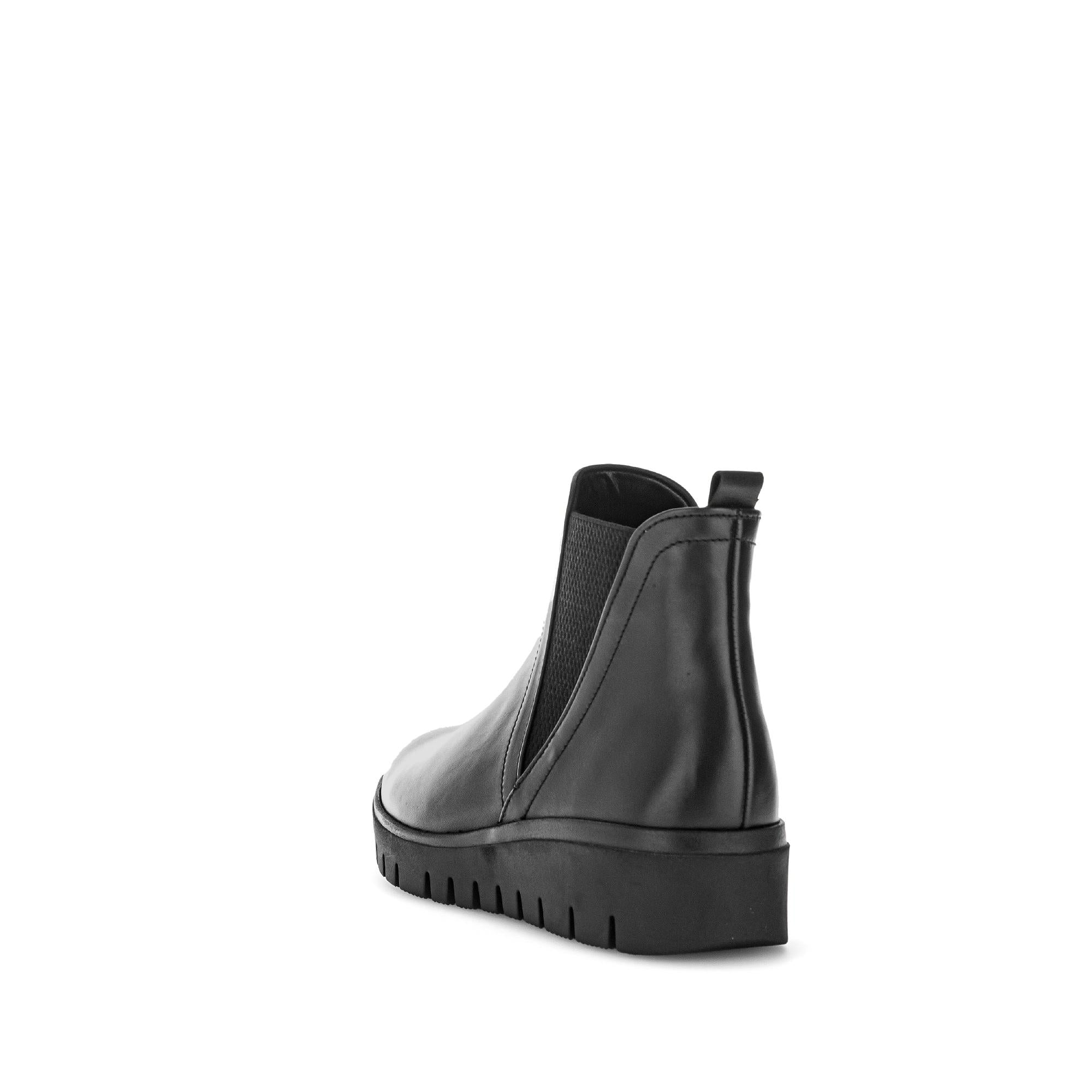 Gabor Dublin Women's Black Waxed Leather Side Zip Ankle Boots with chunky sole and pull tab, stylish and durable footwear.