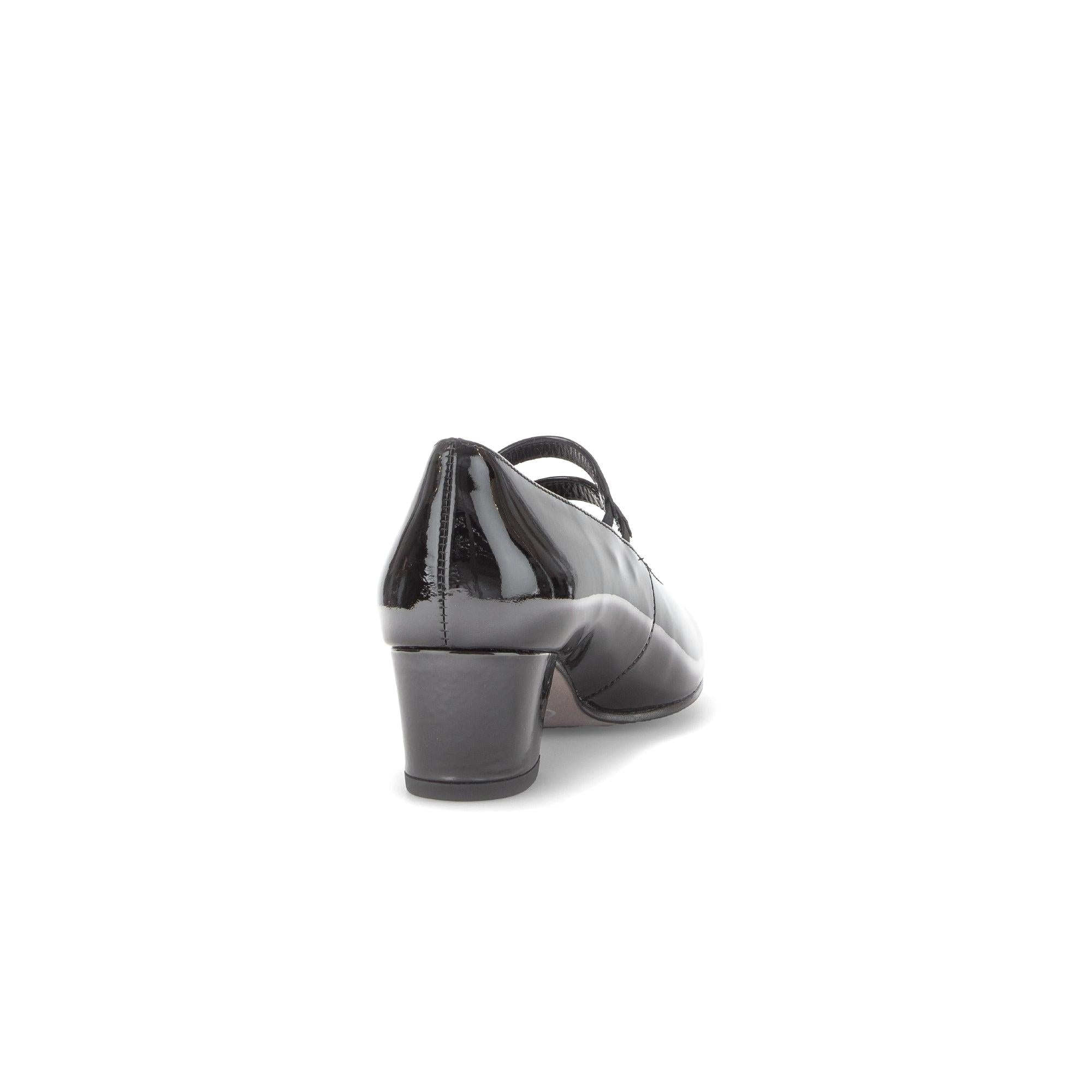 Gabor Belva women's black patent leather buckle heels with chunky 72.212.87 style.