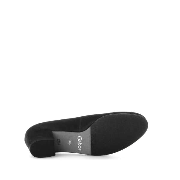 Gabor Ladies Black Suede Slip-On Heels, 72.221.47, with low block heel and comfortable slip-on design.