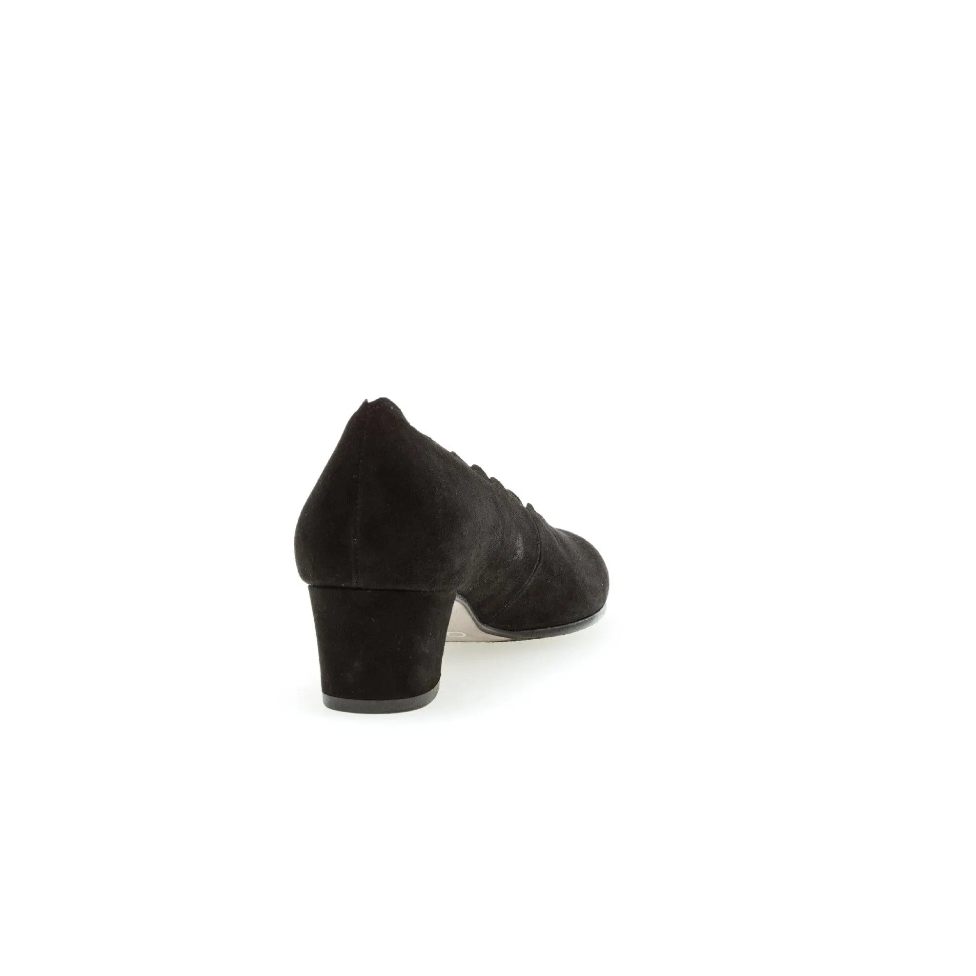 Gabor Gigi Ladies Black Suede Slip-On Heels, pointed toe, block heel, elegant and comfortable footwear.