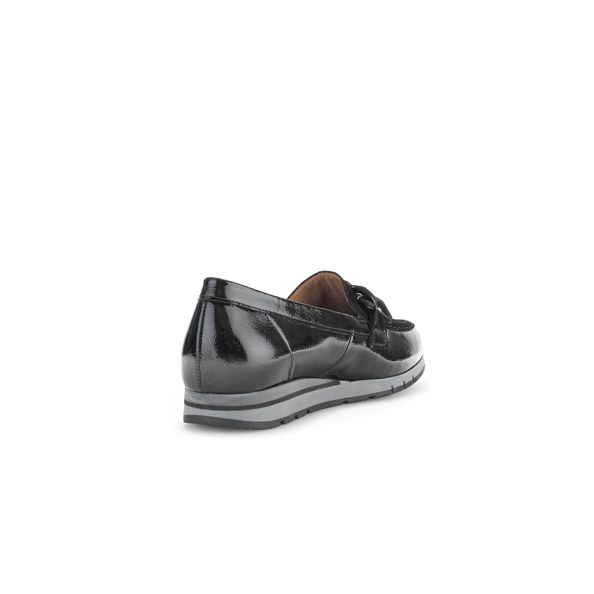 Gabor Bea Ladies Black Patent Leather Slip-On Loafers with cushioned sole and stylish design.