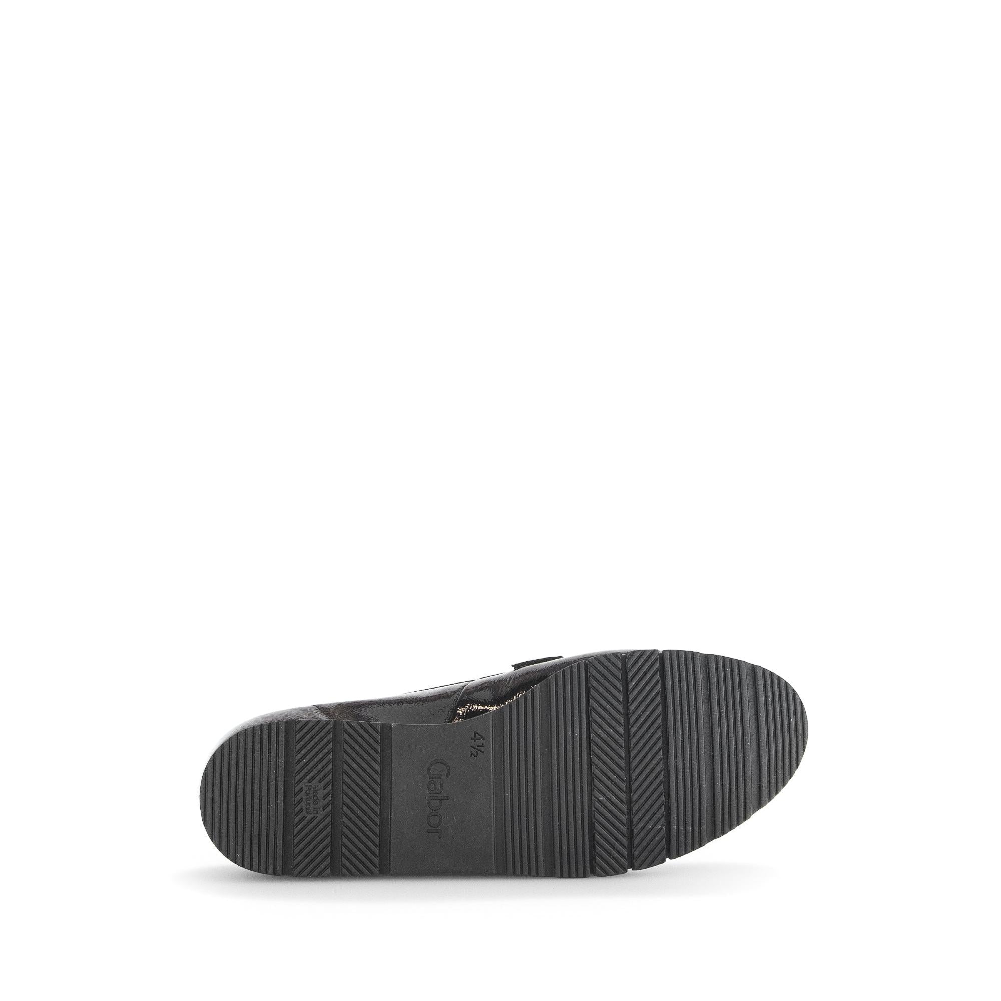 Gabor 72.415.87 Bea women's black soft patent leather slip-on loafers with rubber sole and rounded toe.