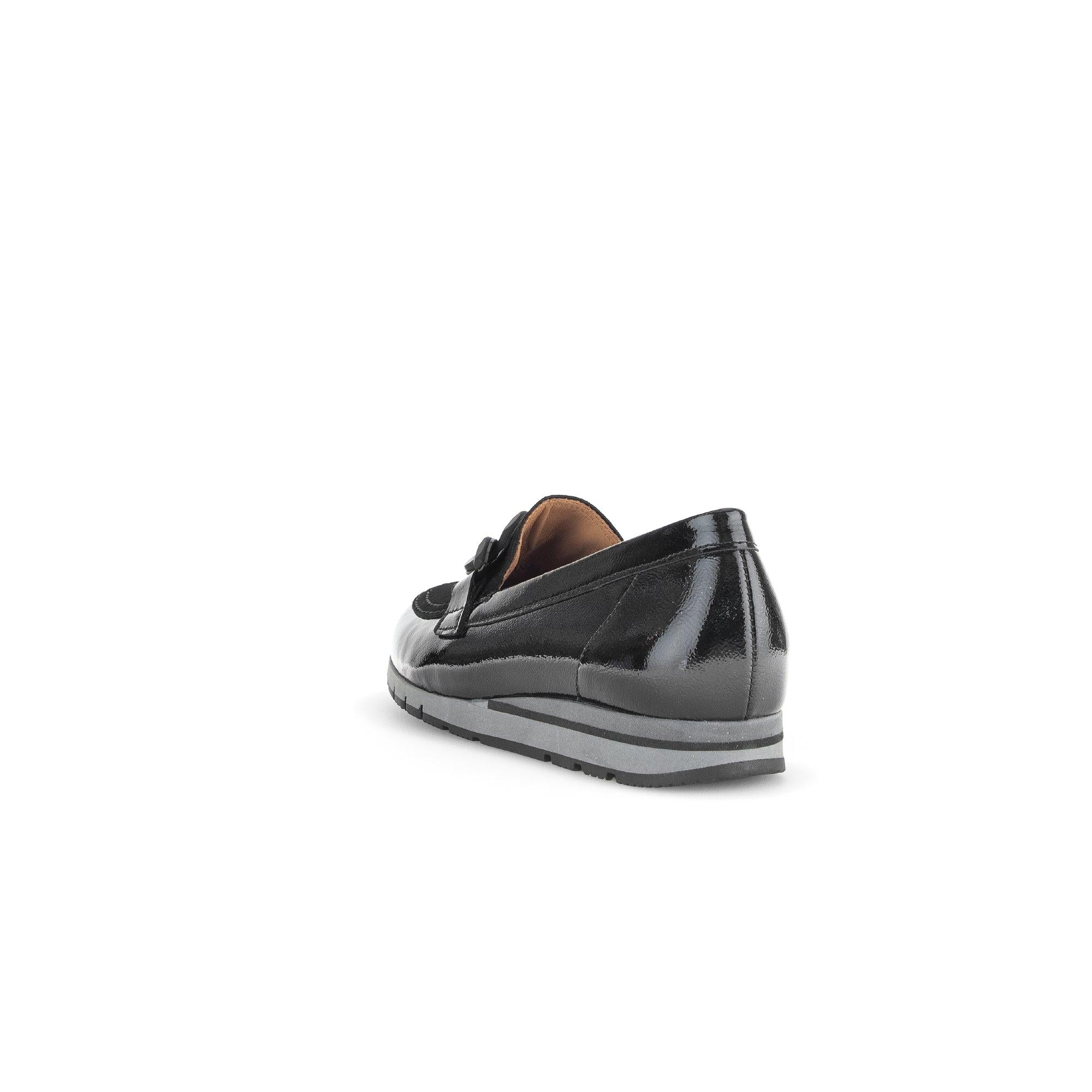 Gabor Women's Black Patent Leather Slip-On Loafers with Bow Detail, comfortable casual footwear.