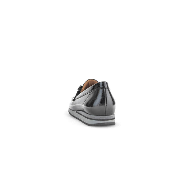 Gabor 72.415.87 Bea women's black patent leather slip-on loafers, stylish and comfortable with glossy finish.
