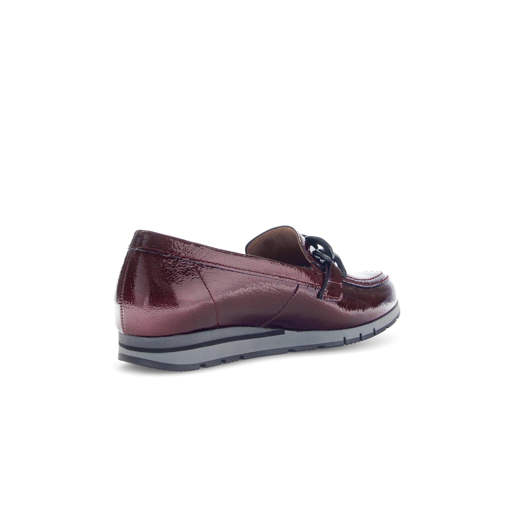 Gabor Bea Women's Burgundy Red & Black Grained Patent Leather Slip-On Loafers with Black Chain Detail