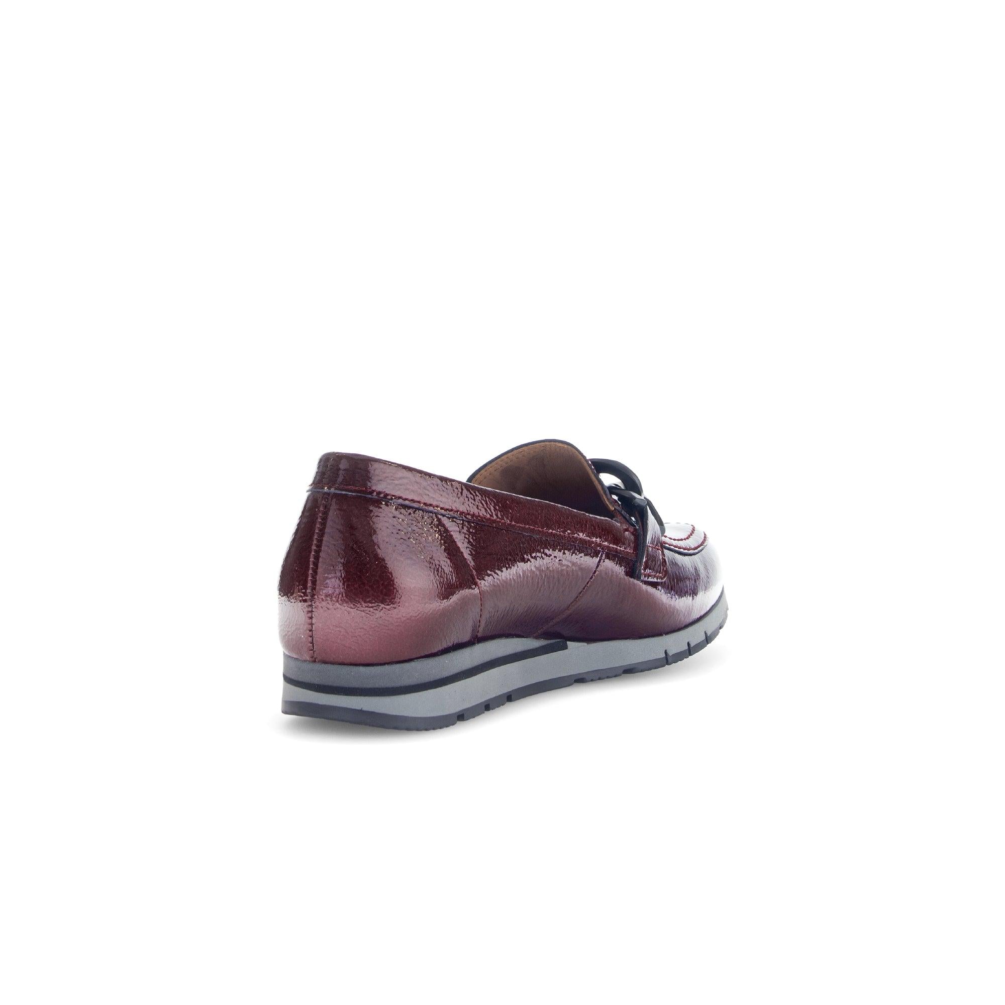 Gabor women's burgundy and black grained patent leather slip-on loafers with a sporty sole.