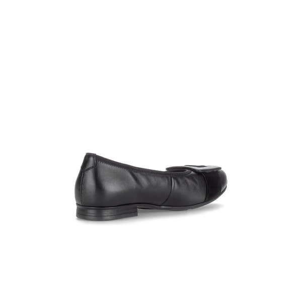 Gabor Paige women's black dimpled leather slip-on shoes with bow detail, low heel, and round toe.