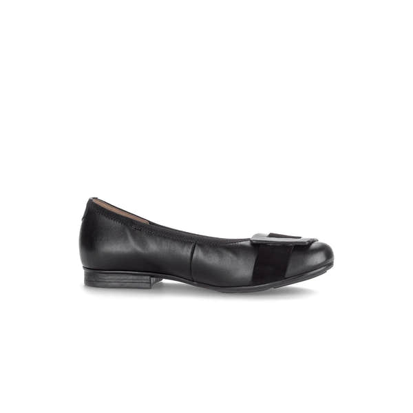 Gabor Women's Black Dimpled Leather Slip-On Shoes with Bow Detail and Low Heel