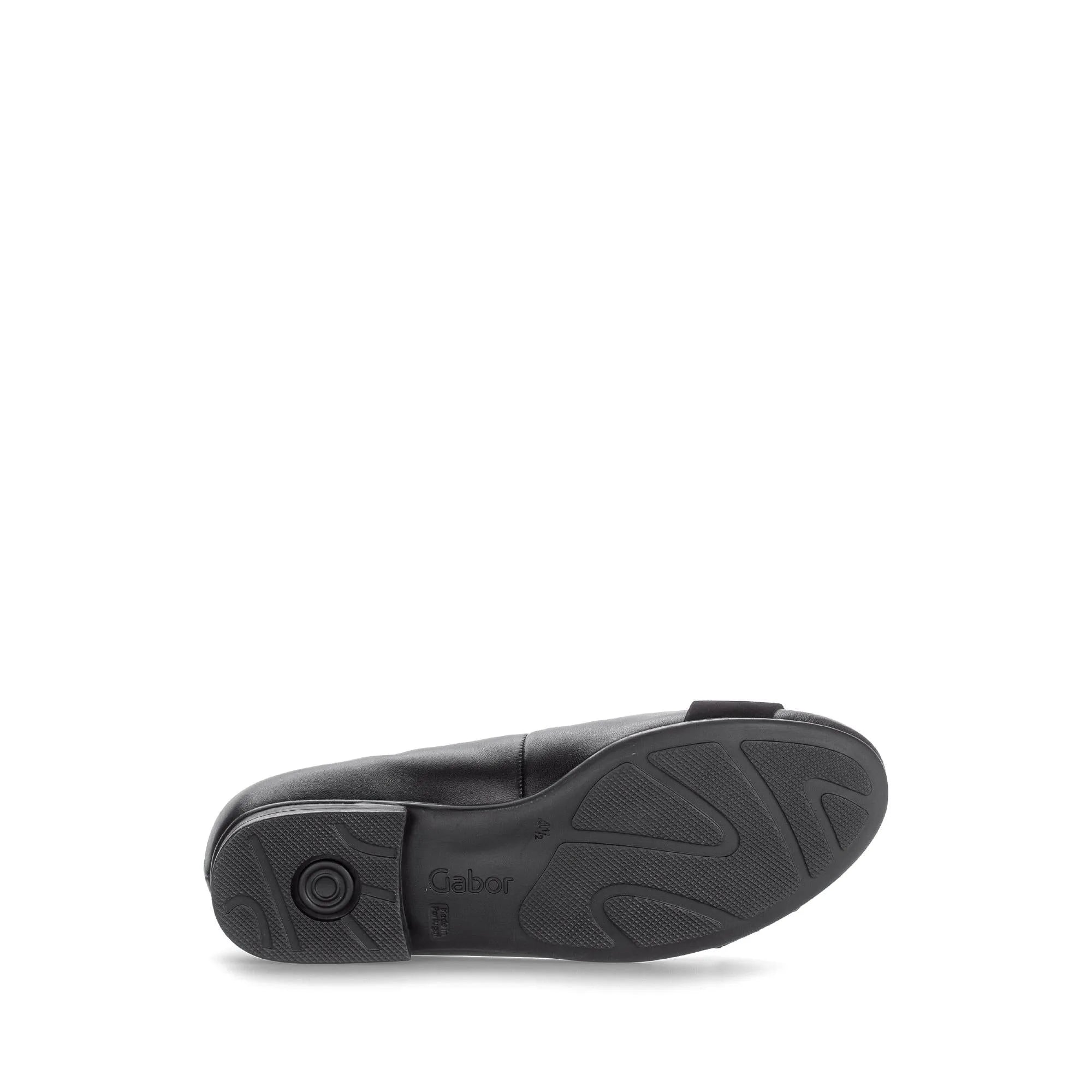 Gabor Paige women's black dimpled leather slip-on shoes with cushioned sole and slip-resistant outsole.