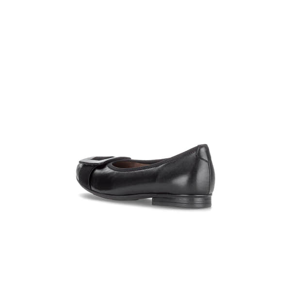 Gabor Paige women's black dimpled leather slip-on shoes with bow detail, low heel, and rounded toe.
