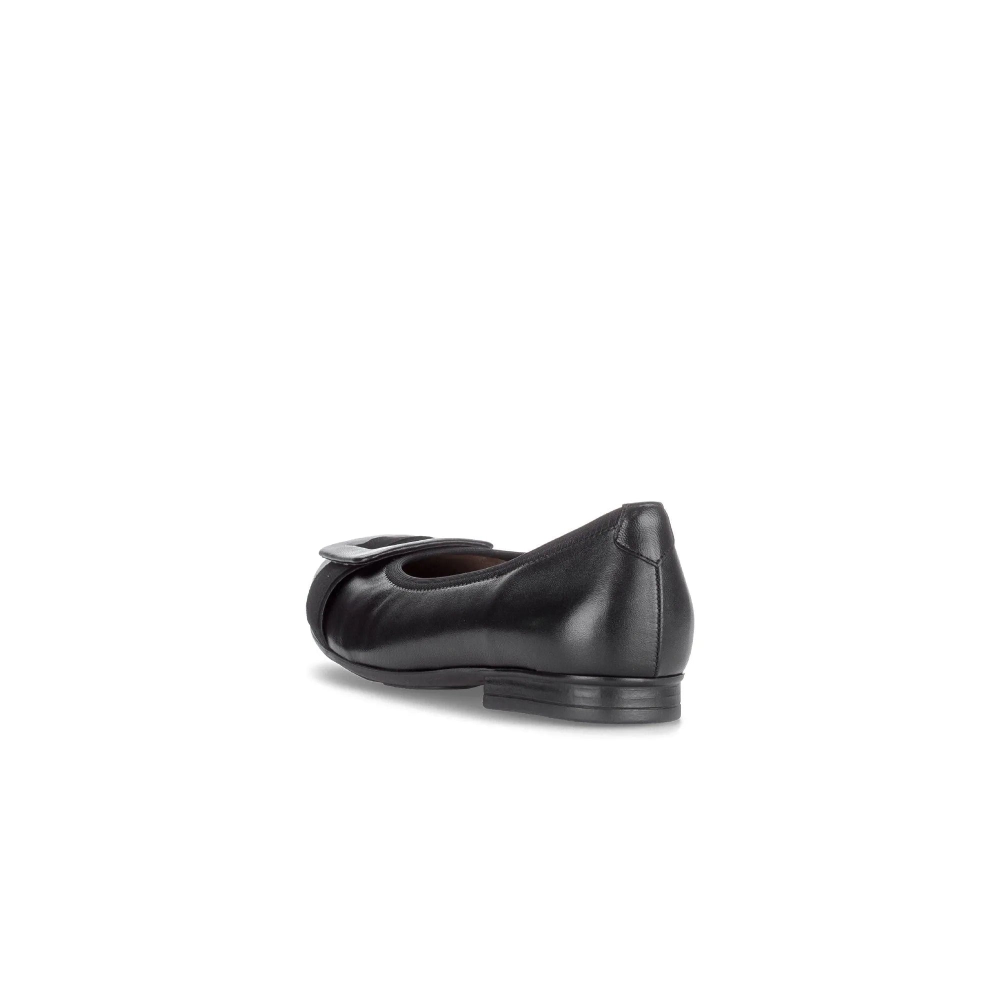 Gabor Paige women's black dimpled leather slip-on shoes with low heel and rounded toe.