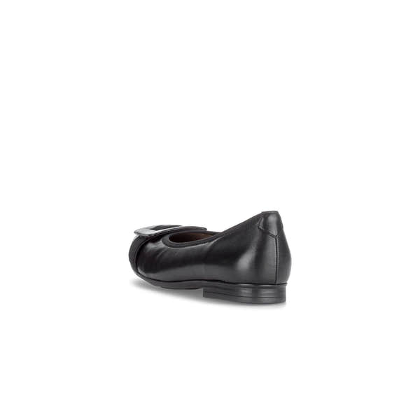 Gabor Paige women's black dimpled leather slip-on shoes with low heel and rounded toe.