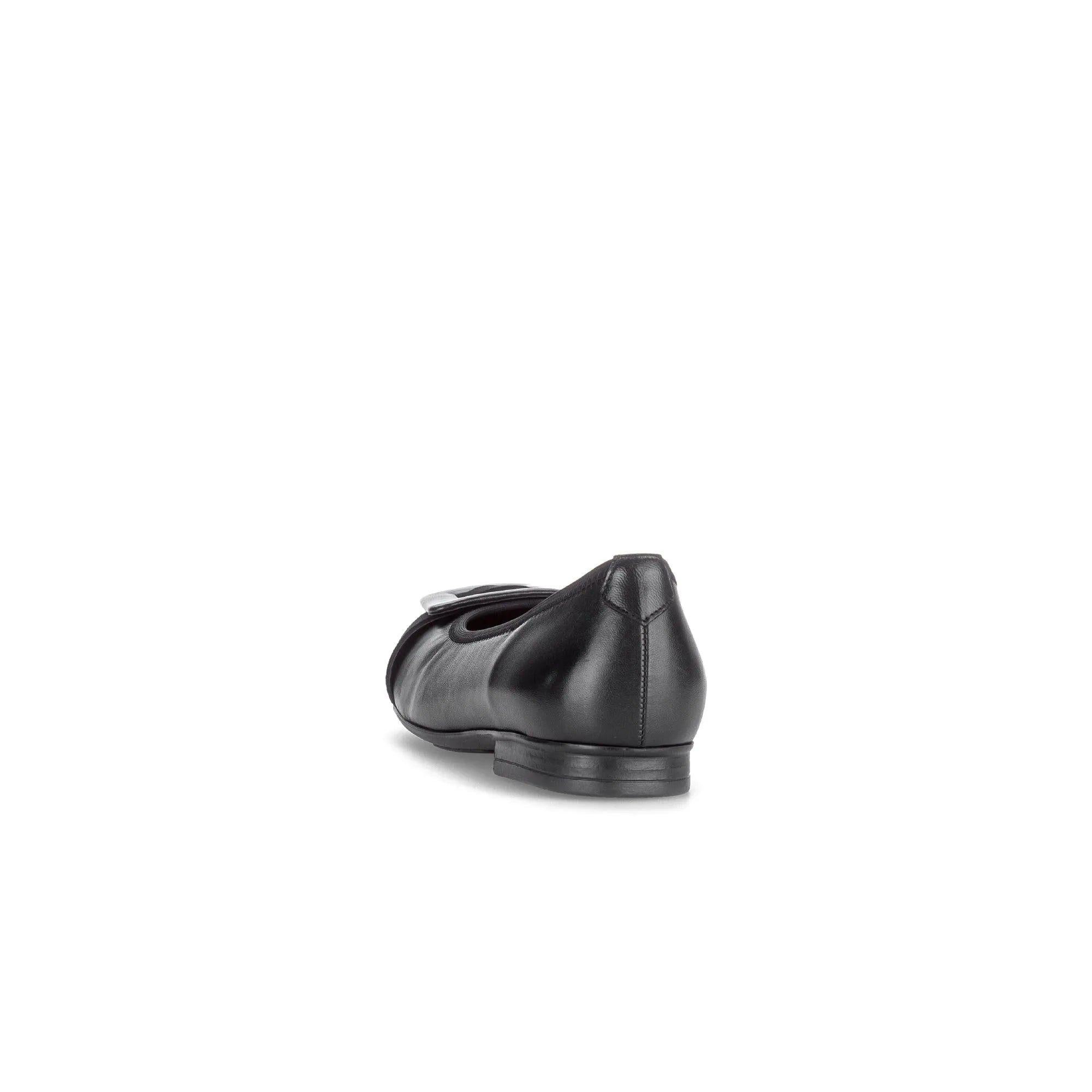 Gabor Paige women's black leather slip-on shoes with dimpled texture and low heel.