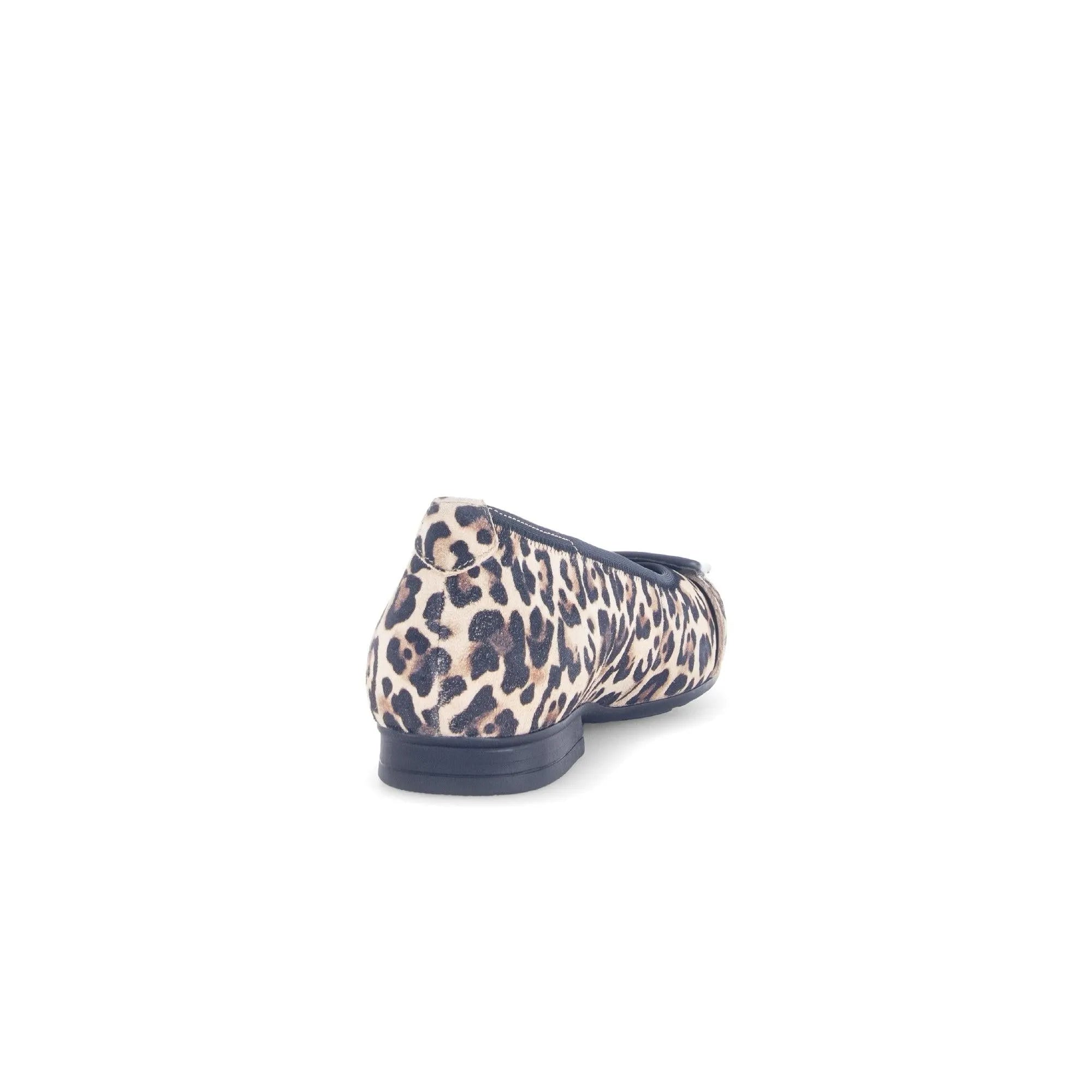 Gabor Paige Ladies Leopard Print Suede Slip-On Shoes, stylish animal pattern, low heel, perfect for casual wear.