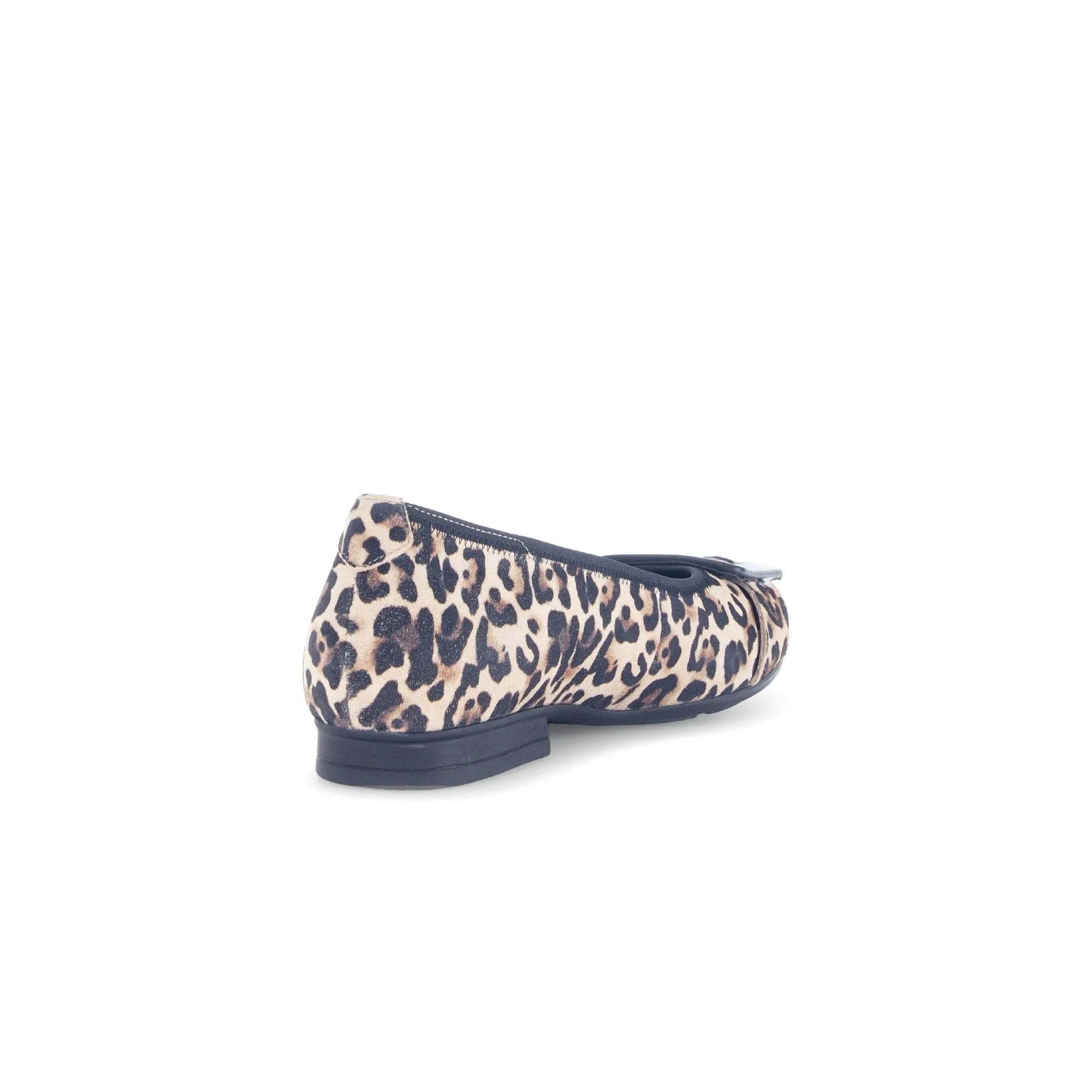 Gabor Paige women's leopard print suede slip-on shoes with black sole and low heel.