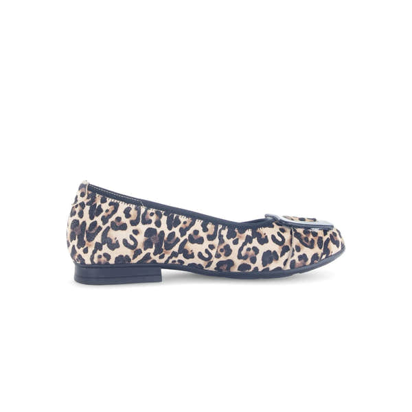 Gabor Paige women's leopard print suede slip-on ballet flat with bow detail and black sole.