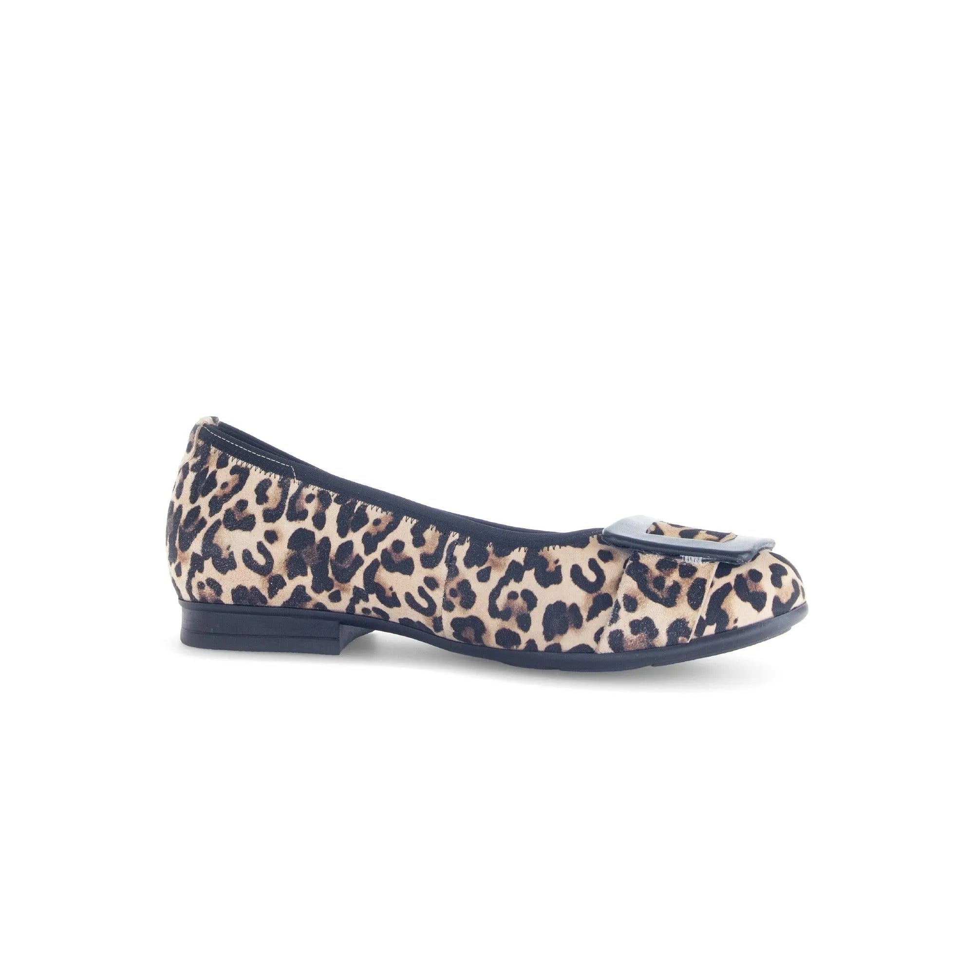 Gabor Paige women's leopard print suede slip-on shoes with bow detail and low heel.