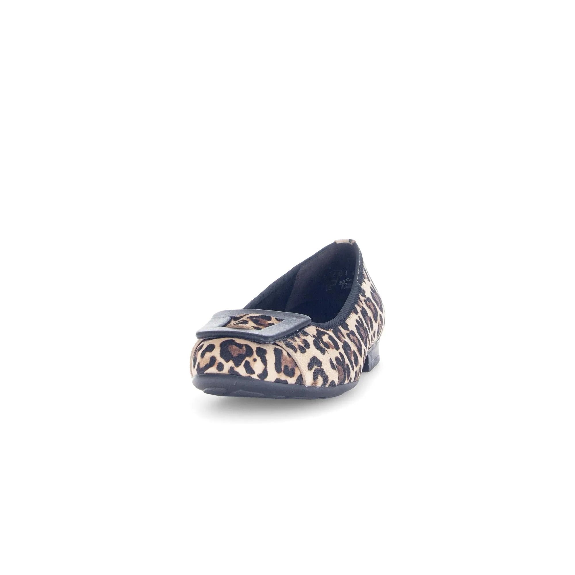 Gabor Paige women's slip-on shoes with leopard print suede and decorative bow detail.