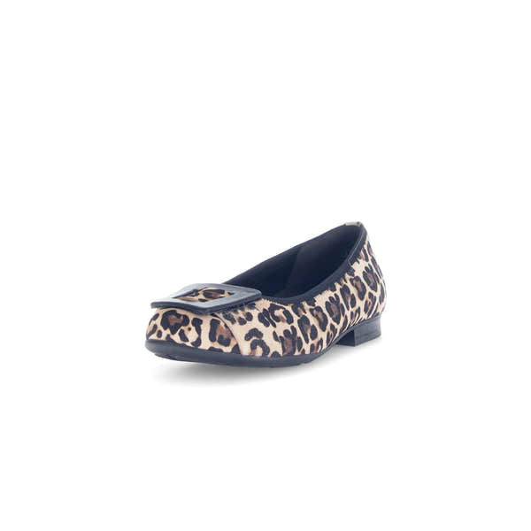 Gabor Paige women's slip-on shoes with leopard print suede and black buckle detail.