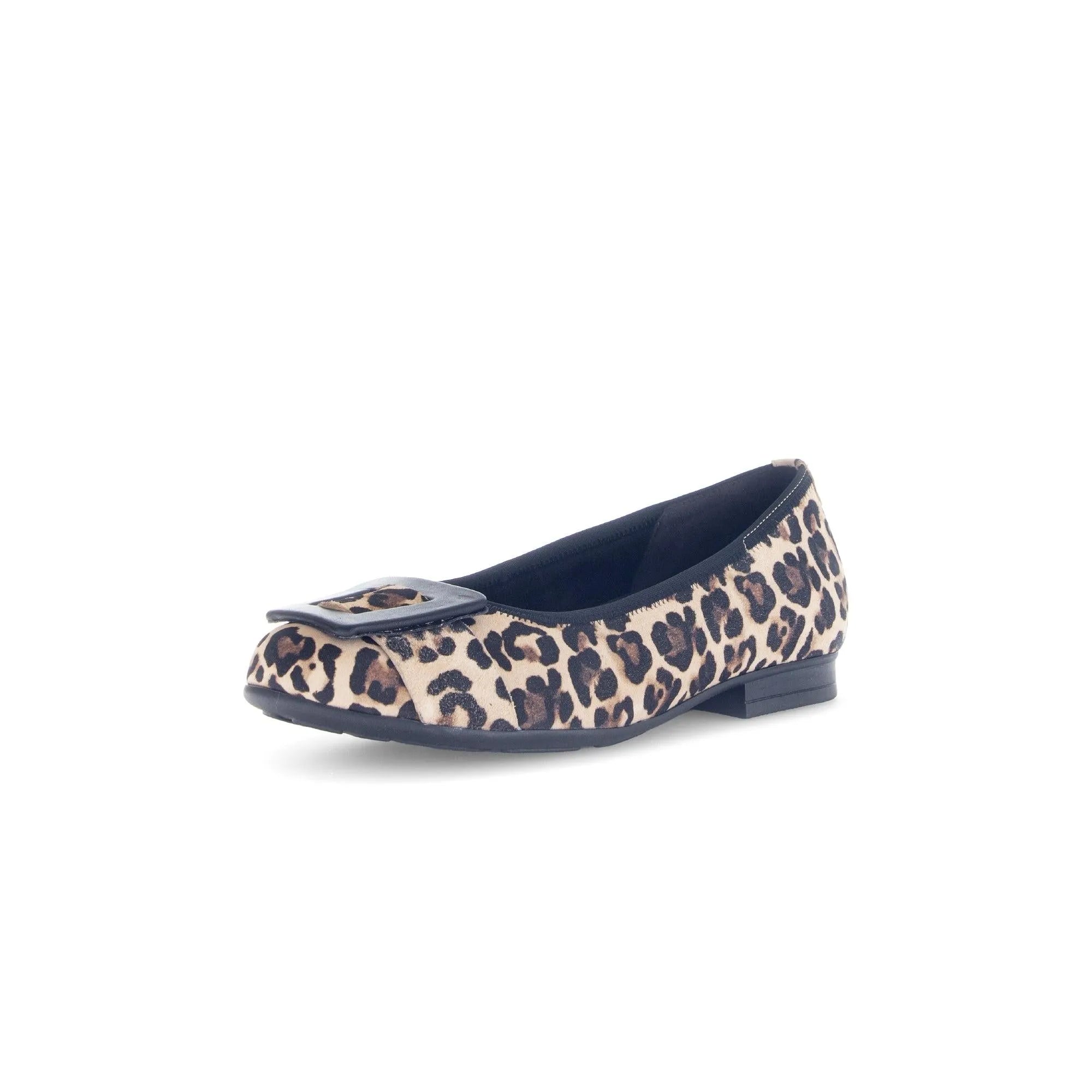 Gabor Paige women's slip-on shoes with leopard print suede, bow detail, and low heel.