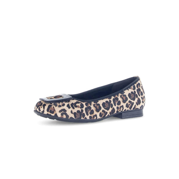 Gabor Paige women's leopard print suede slip-on shoes with bow detail, low heel, and comfortable fit.