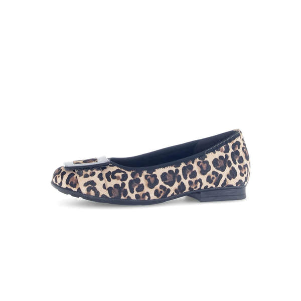 Gabor Paige women's slip-on shoes with leopard print suede, rounded toe, and low heel.