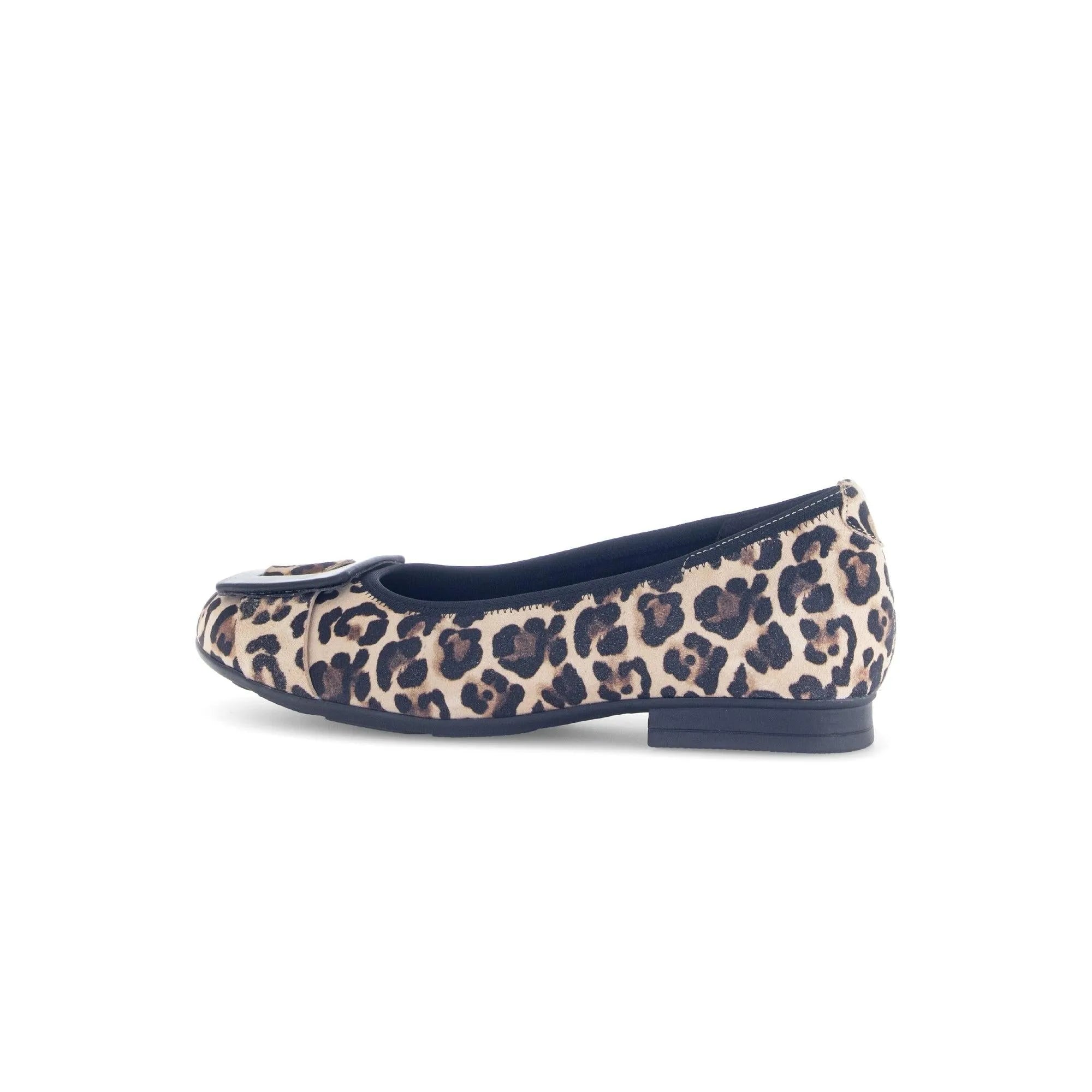 Gabor Paige women's leopard print suede slip-on shoes with low heel and bow detail.