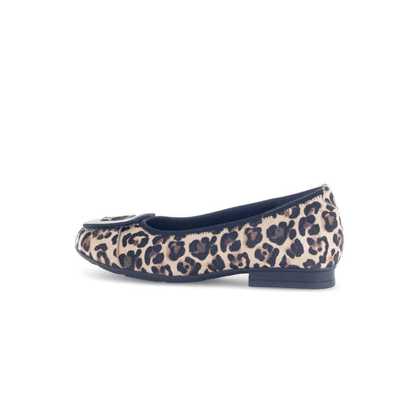 Gabor Paige women's leopard print suede slip-on shoes with low heel and bow detail.