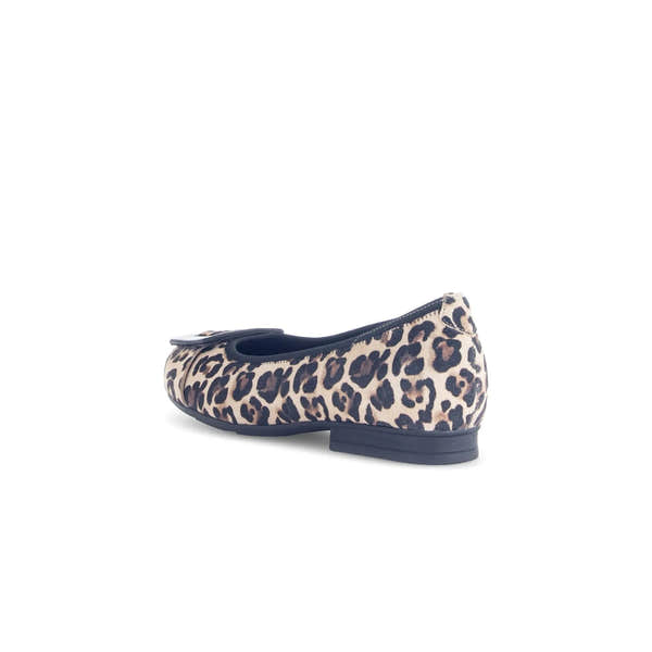 Gabor Paige Ladies Leopard Print Suede Slip-On Shoes with black sole, stylish animal pattern, and comfortable design.