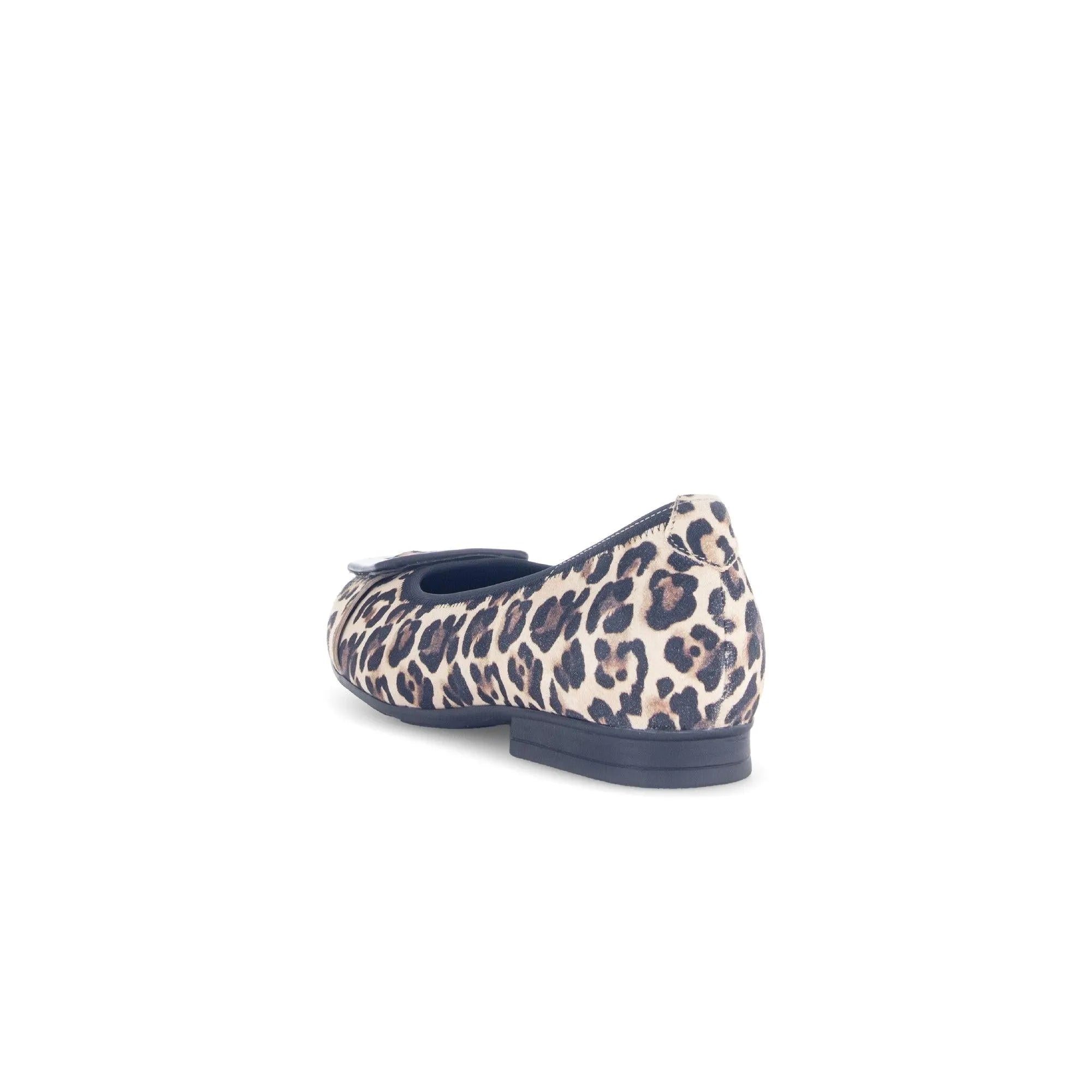 Gabor Paige women's leopard print suede slip-on shoes with black sole and rounded toe.