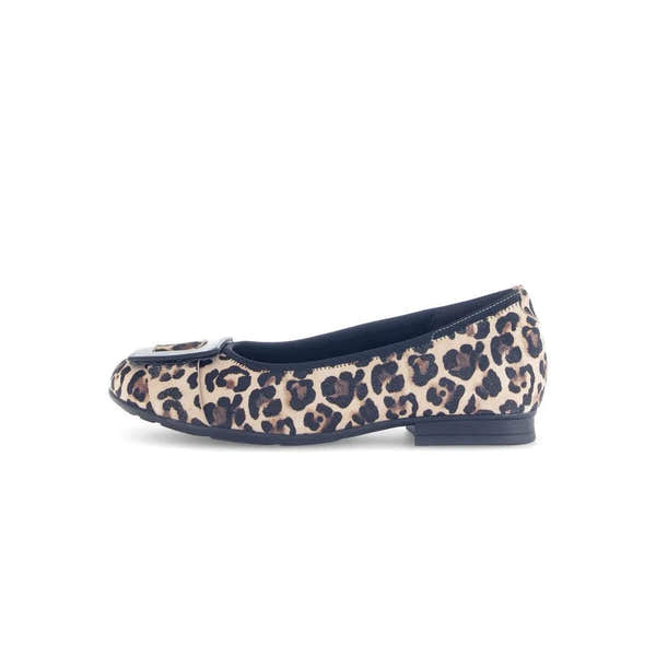 Gabor Paige women's slip-on shoes with leopard print suede, rounded toe, and low stacked heel.