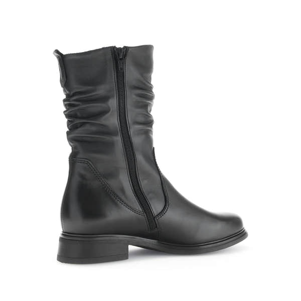 Gabor women's black waxed leather mid-calf boots with side zipper, stylish and comfortable footwear.