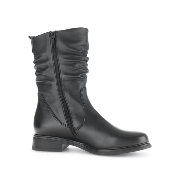 Gabor women's black waxed leather mid-calf boots with side zipper, stylish and comfortable footwear.