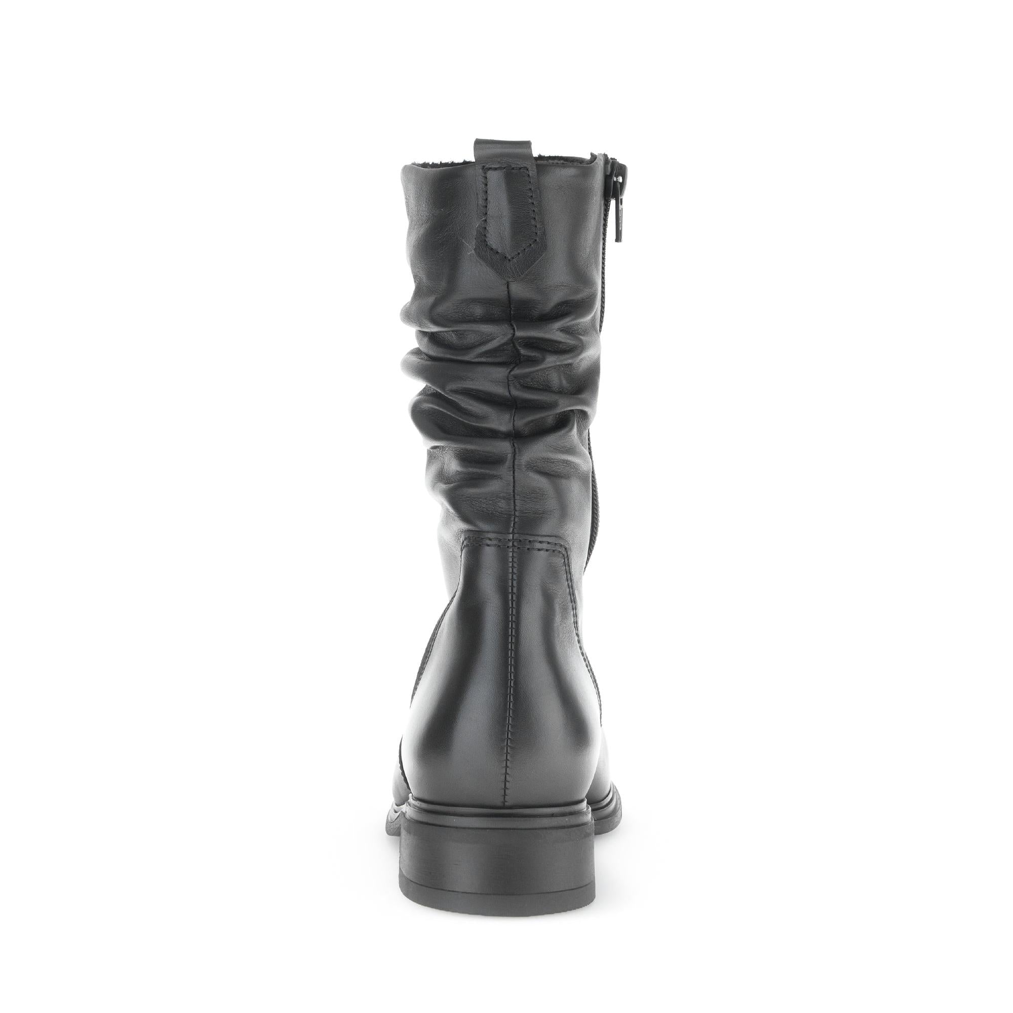 Gabor women's black waxed leather mid-calf boots with side zipper and slouchy design for style and comfort.