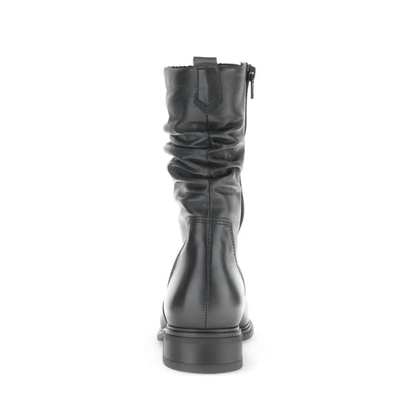 Gabor women's black waxed leather mid-calf boots with side zipper and slouchy design for style and comfort.