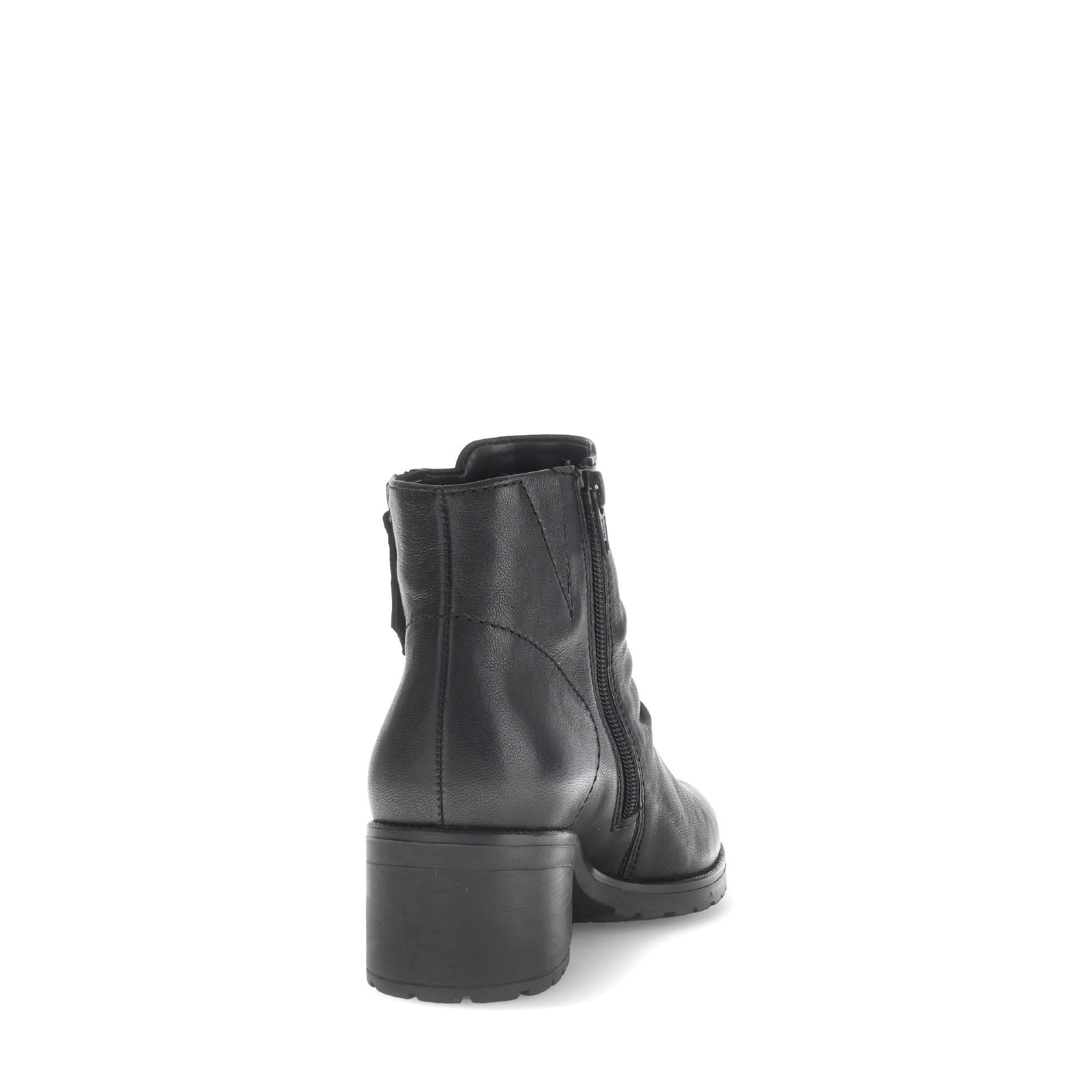 Gabor Jenna Black Leather Side Zip Ankle Boots for Women with Block Heel and Cushioned Sole.